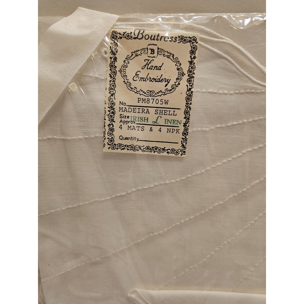 Irish Linen 8 Placemats & 8 Napkins Boutross Madeira Shell Set Hand Embroidery - Picture 2 of 14